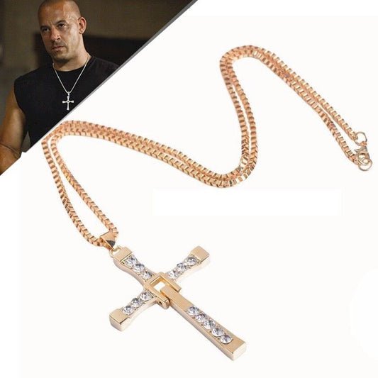 Collana con pendente Ciondolo CROCE STRASS GOLD UOMO Moda Toretto Fast Furious