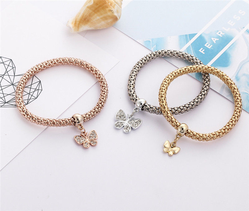 3x Bracciale Donna Charms Farfalla con strass Braccialetto moda elasticizzato