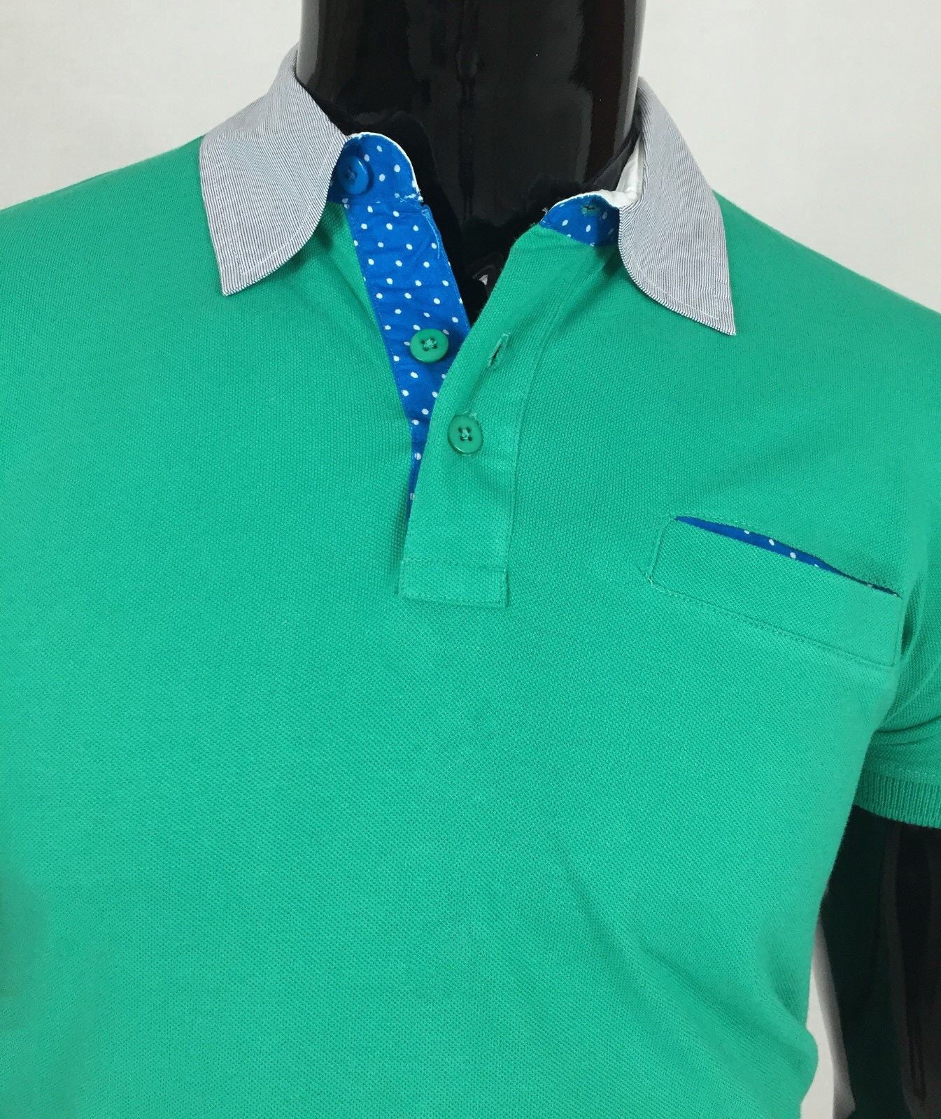 Polo UOMO Manica Corta BLU Colletto Maglietta 100% Cotone Tinta unita maniche