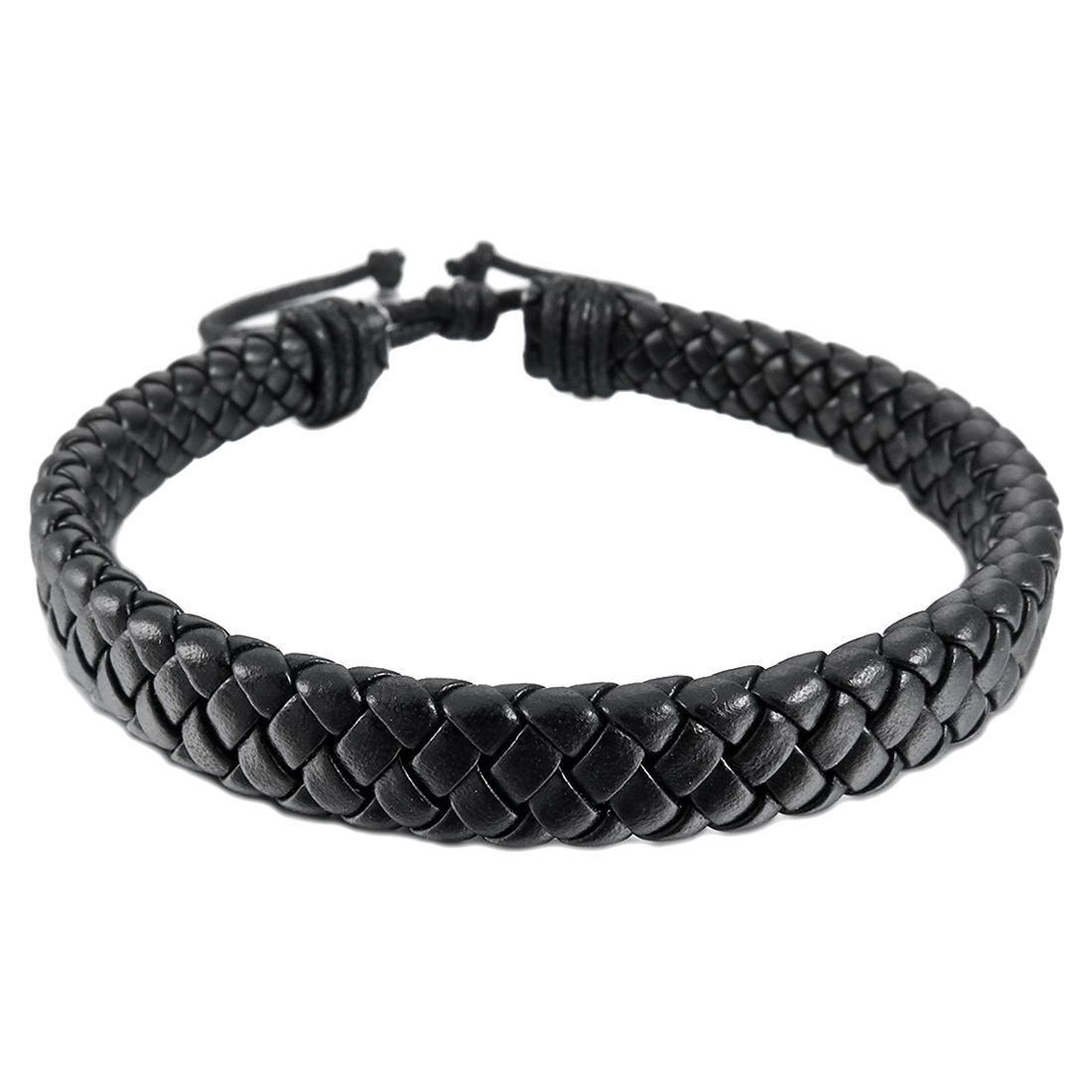 Bracciale Braccialetto UOMO Ecopelle Nero Regolabile Corda WRAP intrecciato