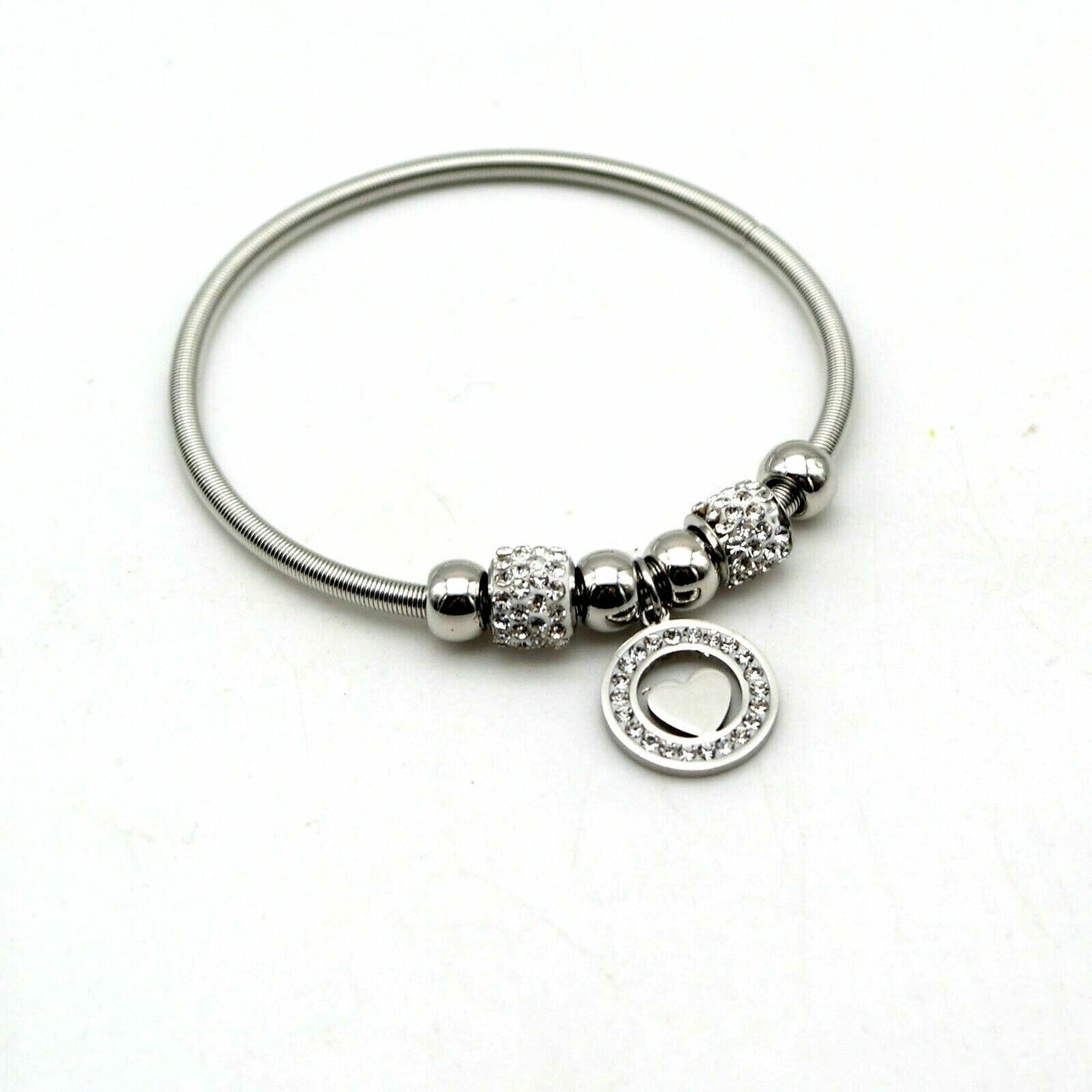 Bracciale elasticizzato donna sfera strass Cuore Braccialetto ragazza argentato