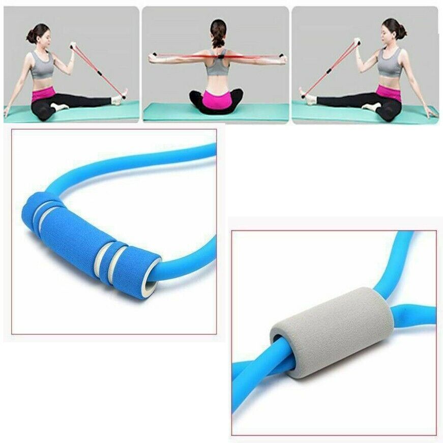 2x Tubo Elastico Blu Estendibile Fitness Ginnastica Gym Palestra esercizi Yoga