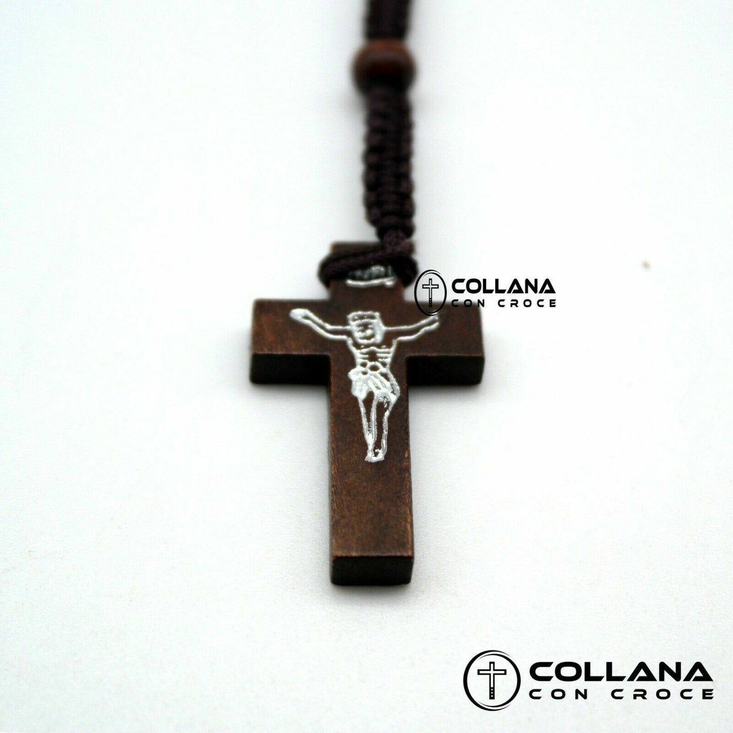 Collana Rosario perline marrone in Legno con Crocifisso da Donna Croce