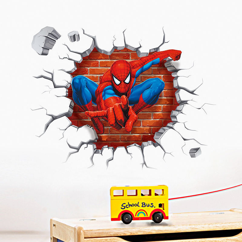 Adesivo Murales parete Cameretta bambini SPIDERMAN 3D Casa Muro Wall Sticker