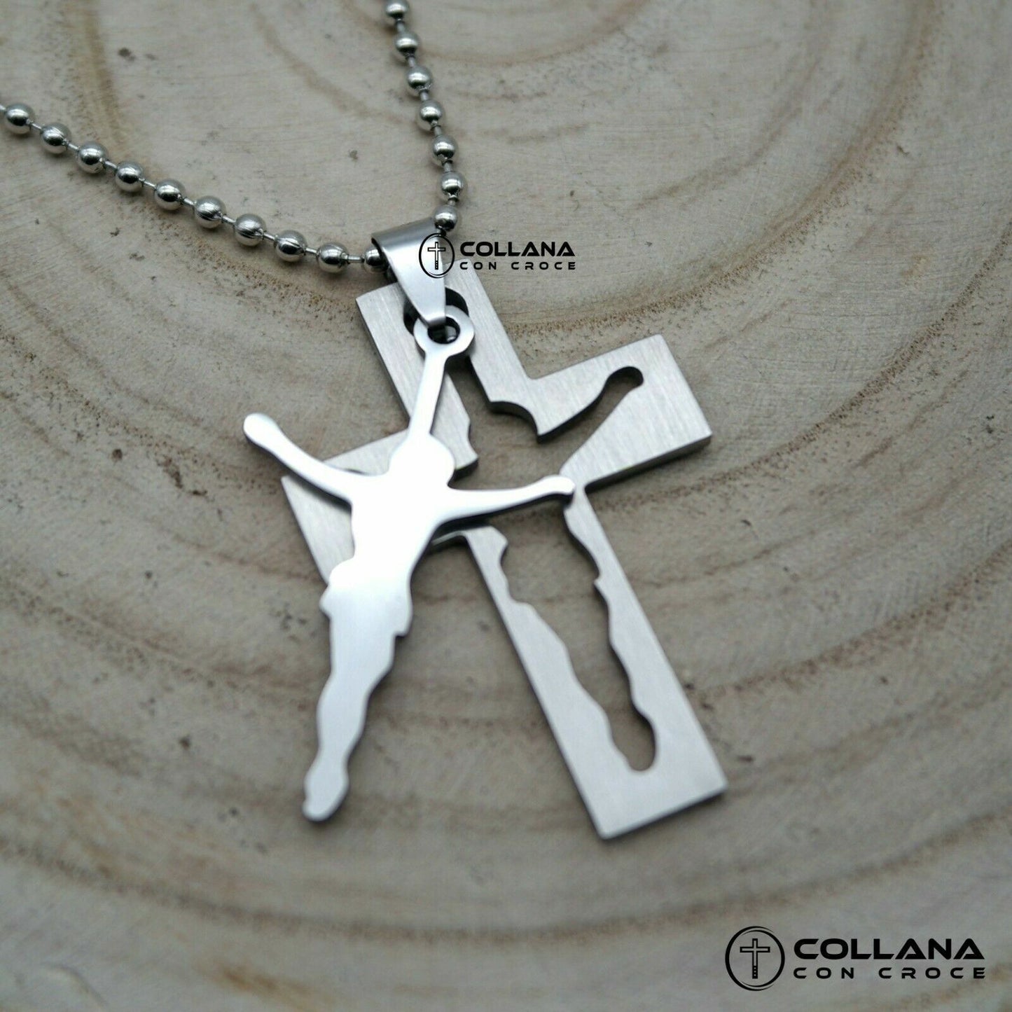 Collana con croce grande Design 3D per Uomo Catena e pendente Ciondolo Silver