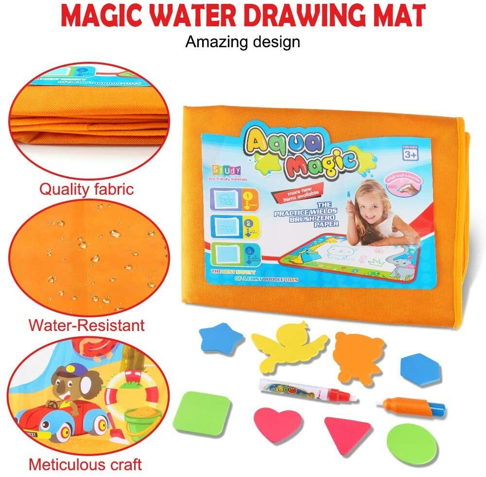 Set Tappeto magico ad Acqua 98x68 cm Doodle Tappetino con pennarello e stampini