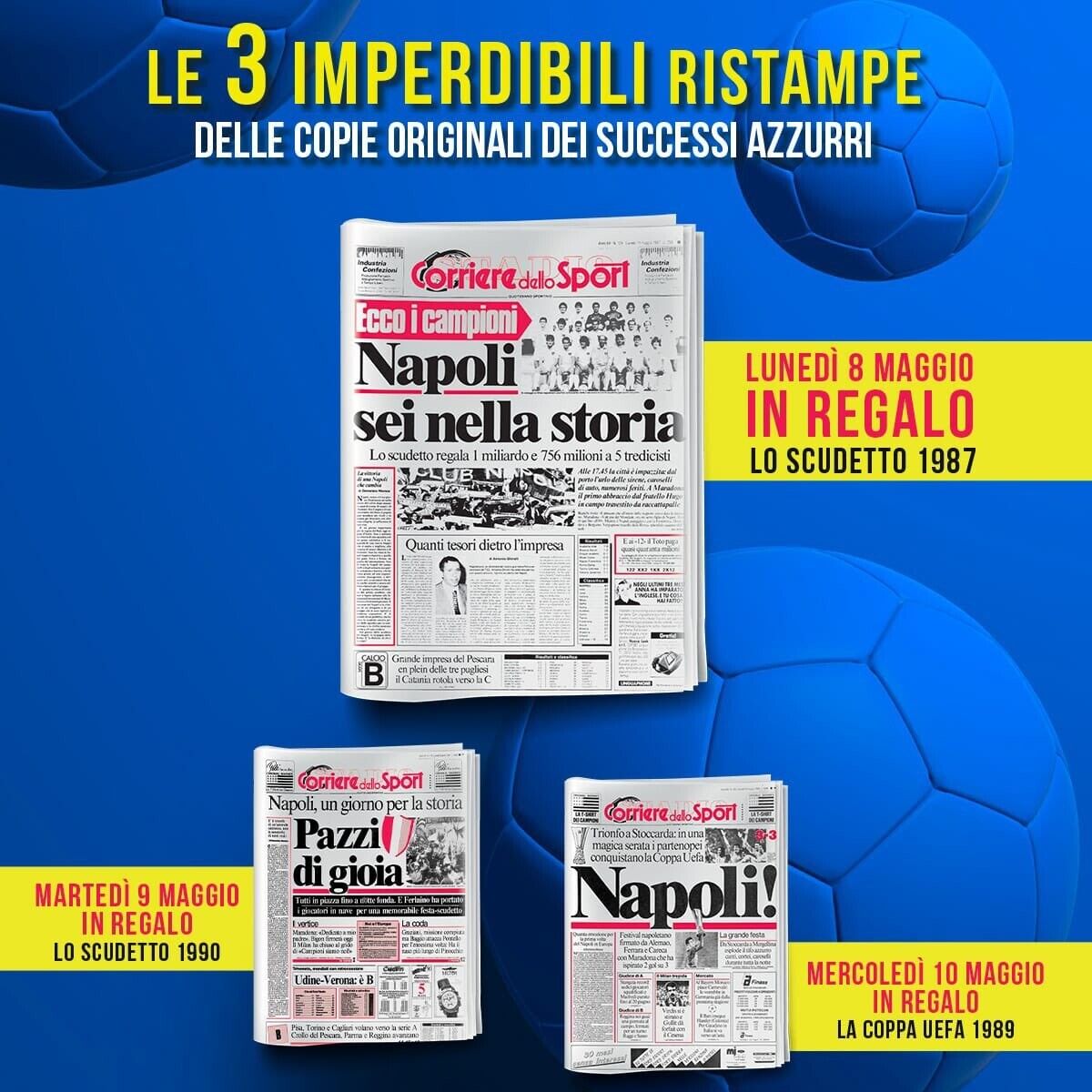 Ristampa CORRIERE dello SPORT NAPOLI Scudetto 1987 1989 Coppa Uefa 1990 Maradona