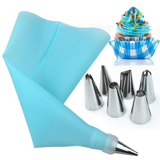 Set Sacco in Silicone 6 ugelli Torte Dolci Pasticceria decorazione Sac a poche