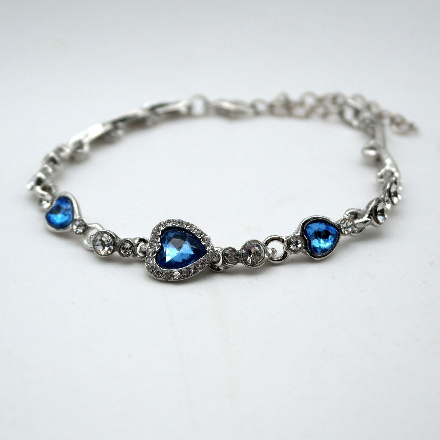 Bracciale da Donna con Cuore Blu Braccialetto catena Ragazza pietre cristallo