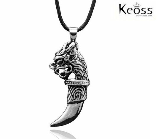 Collana con pendente DENTE di LUPO in Metallo Silver Elegante UOMO Coraggio