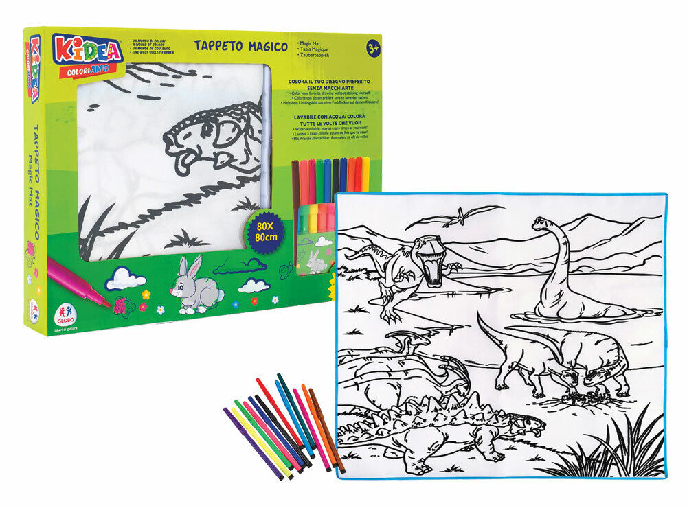 Set Tappeto Magico lavabile da colorare con 10 pennarelli per Bambini DINOSAURI