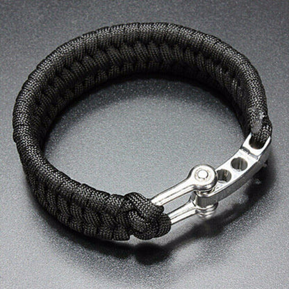 Bracciale Paracord Corda Nera Militare chiusura Acciaio Sopravvivenza da Uomo