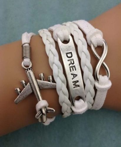 Bracciale Donna Aeroplano Dream Infinito braccialetto intrecciato aereo BIANCO