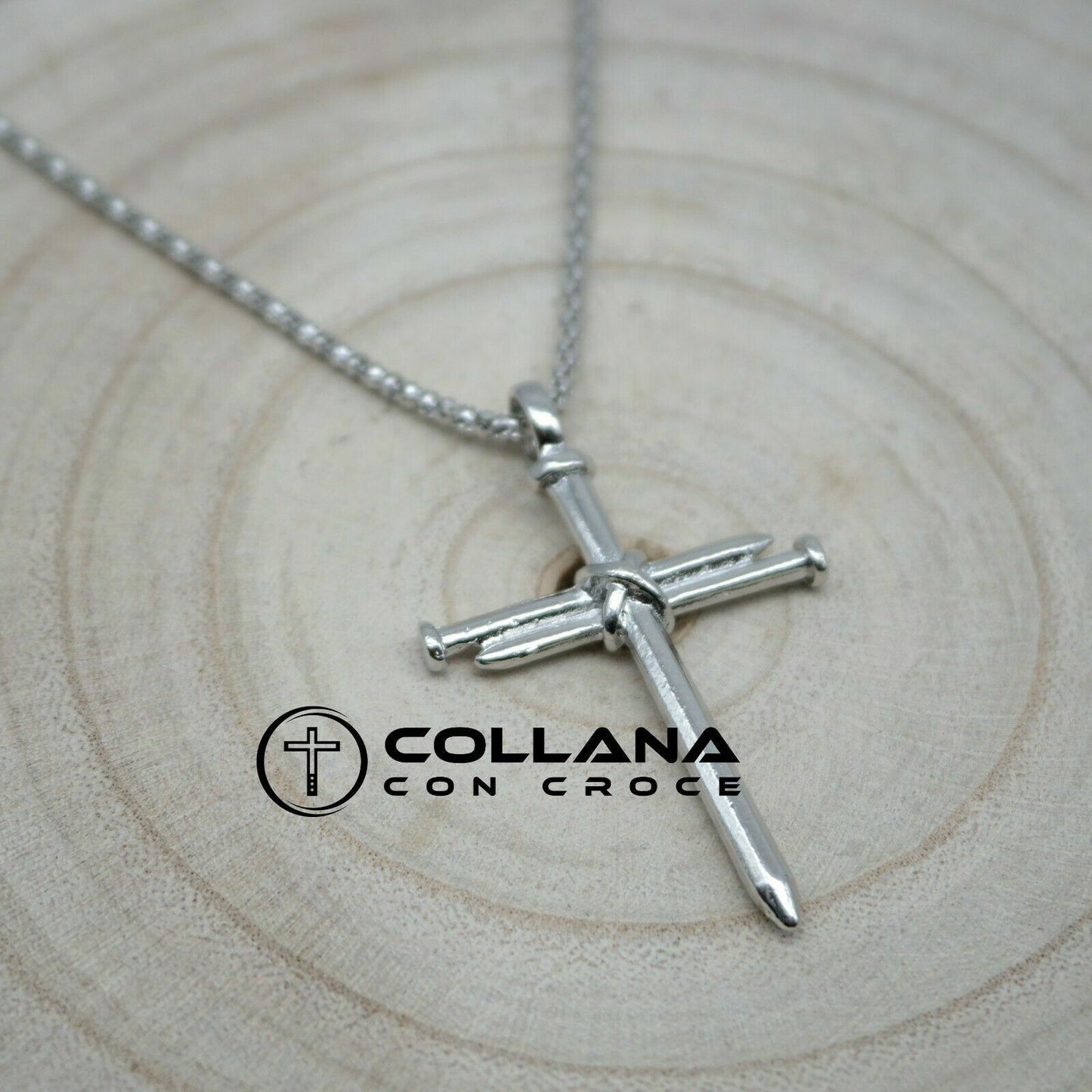 Collana con catena Croce fatta Chiodi Collanina da Uomo Donna Crocifisso unisex