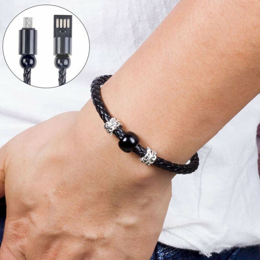 Braccialetto cavo micro USB Ecopelle Charms per ricaricare Smartphone bracciale