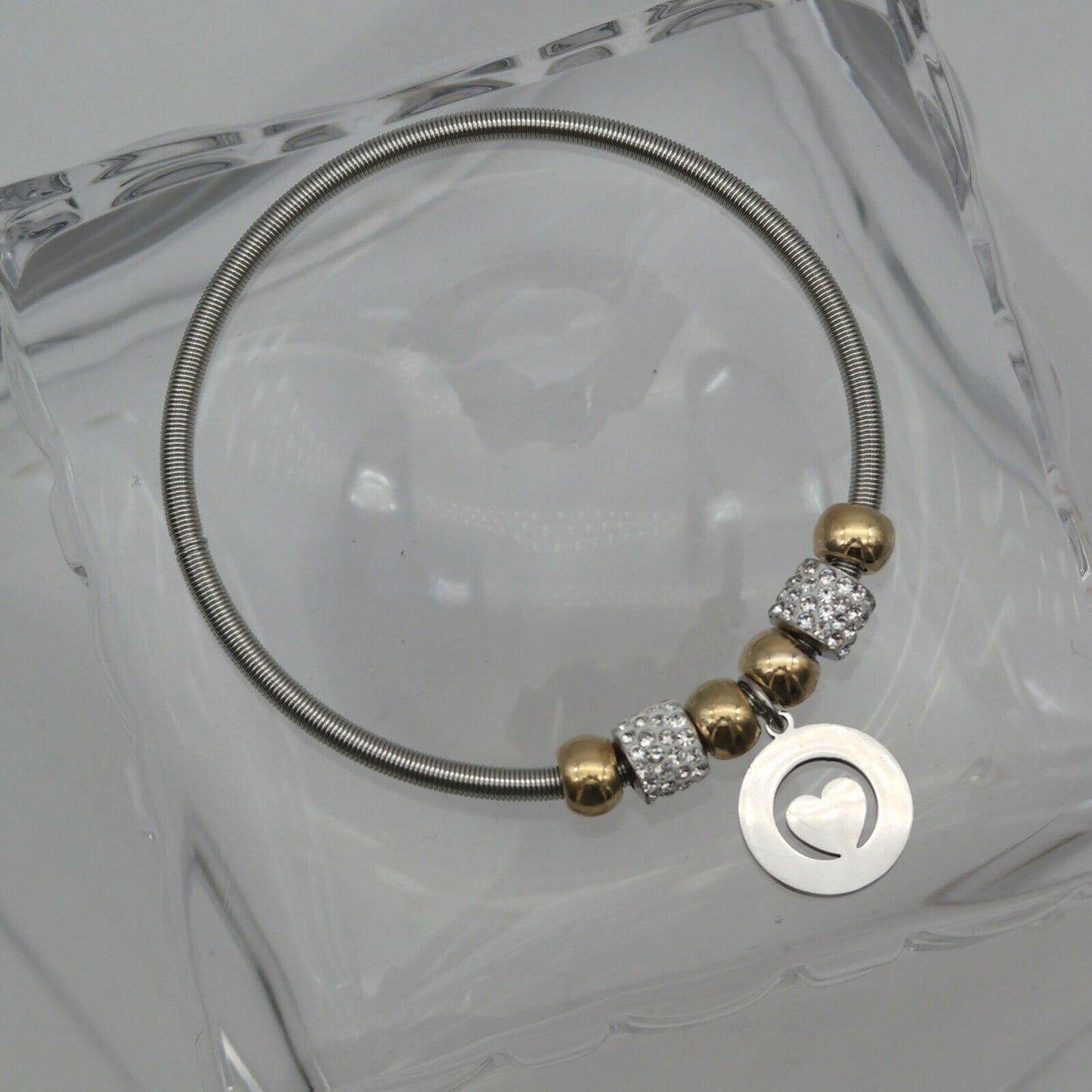 Bracciale elastizzato Donna charms sfera strass Cuore Braccialetto dorato