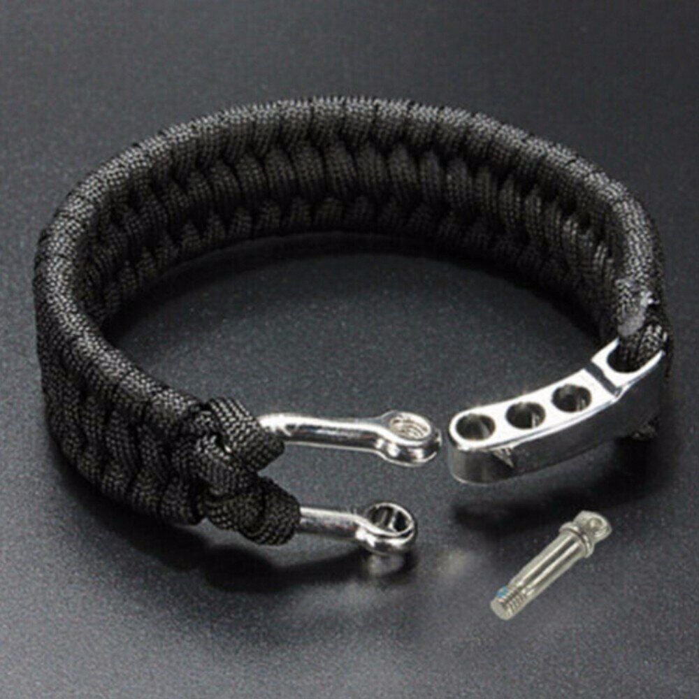 Bracciale Paracord Corda Nera Militare chiusura Acciaio Sopravvivenza da Uomo