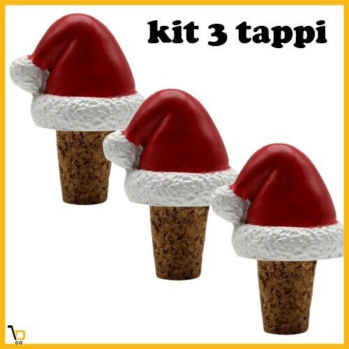 3x Tappi per vino in sughero decorazione cappello di Babbo Natale resina tappo