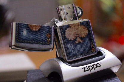 ZIPPO Originale JEANS SHAMROCK Accendino a Benzina DENIM da Collezione Vintage