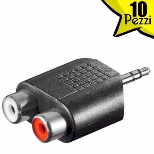 STOCK 10 PEZZI - Adattatore Audio 3.5mm Maschio a 2 RCA Stereo Femmina