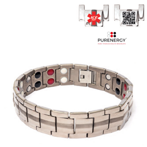 Bracciale 100% in Titanio PURENERGY Terapeutico con QR Code Salvavita App IceKey