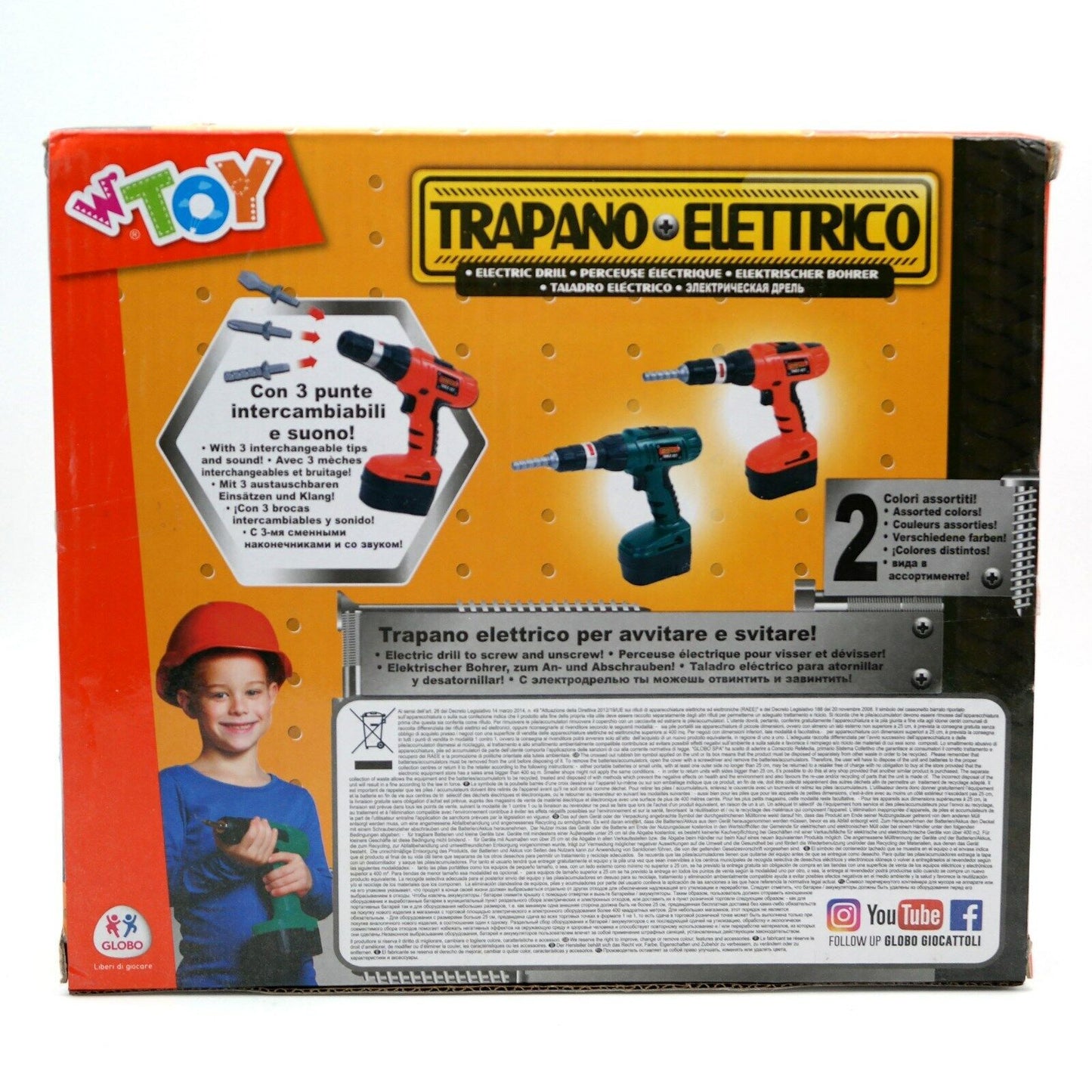 Trapano Elettrico Giocattolo a batteria + 2 kit attrezzi da lavoro gioco