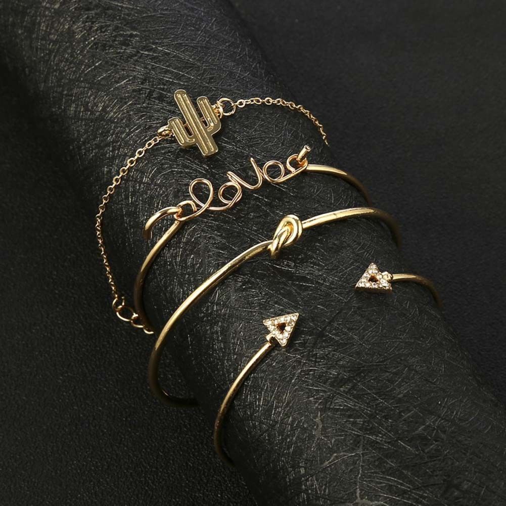 Set 4 Bracciale da donna rigido Triangolo Nodo Amore Cactus