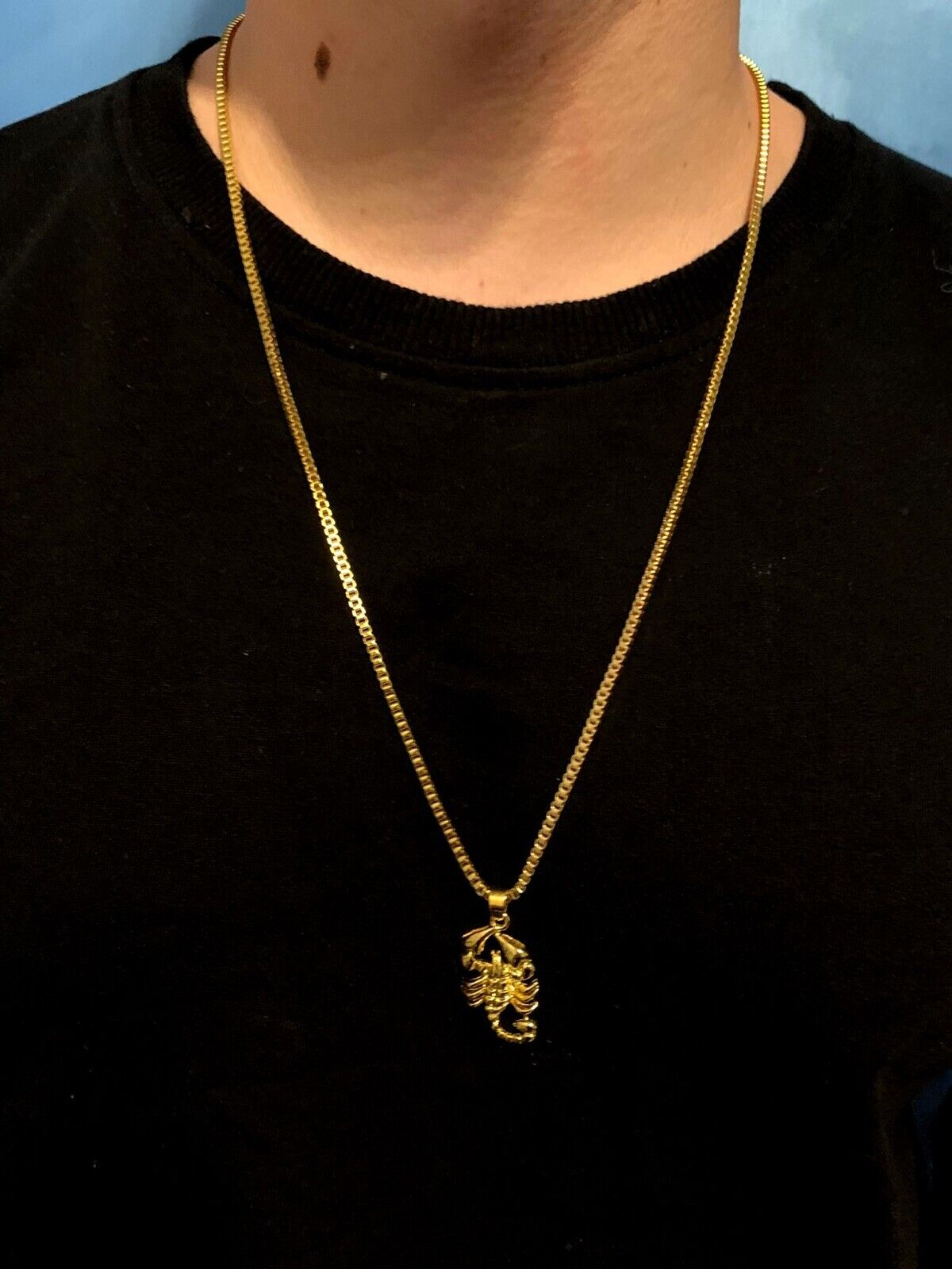 Collana con pendente SCORPIONE GOLD UOMO dorata Hip Hop Rap Rapper catena lunga