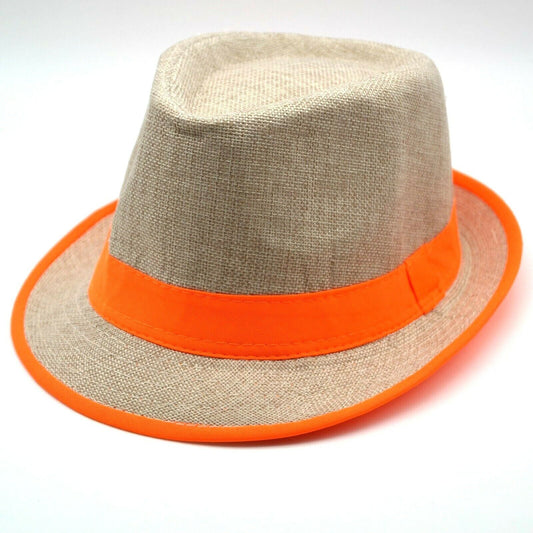 Cappello di Paglia Donna Uomo FLUO ARANCIONE Estate Spiaggia Berretto da sole 56