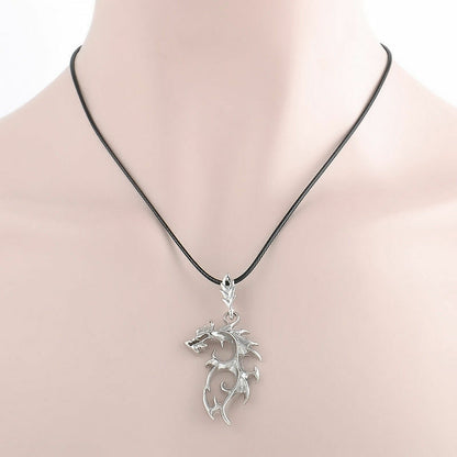 Collana con pendente Ciondolo stilizzato DRAGO Tribale da UOMO Collanina cordino