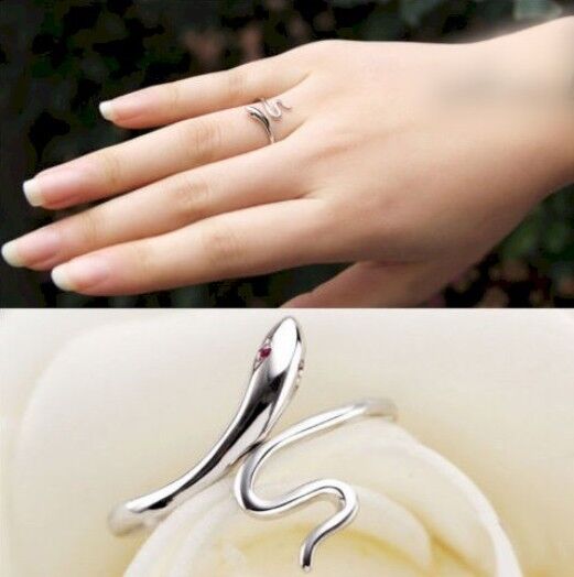 Anello DONNA SERPENTE SNAKE Regolabile Fashion Color silver occhi rossi ragazza