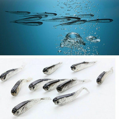 Set 10 Esca per pesca Morbido Silicone 7,5 cm Artificiale finta pesce Siliconica