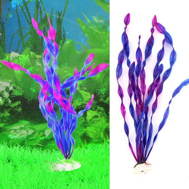 Pianta finta grande Acquario decorazioni artificiale viola 30 cm