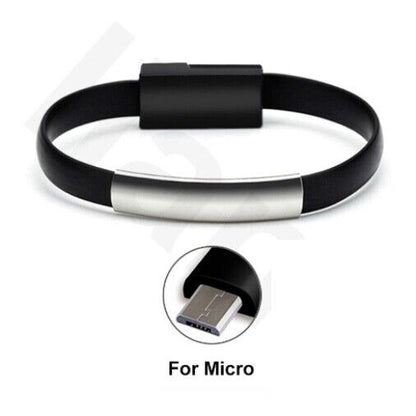 Braccialetto cavo micro USB Nero per ricaricare Smartphone ovunque bracciale