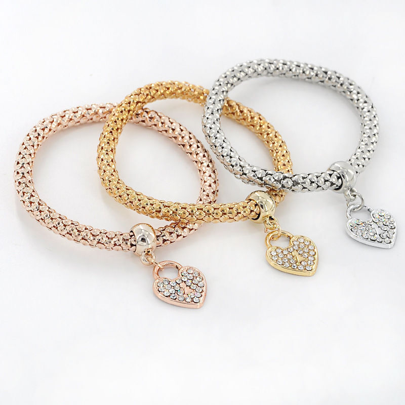 3x Bracciale Donna con Charms Cuore braccialetto bigiotteria a ragazza strass