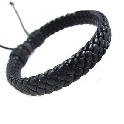 Bracciale Braccialetto UOMO Ecopelle Nero Regolabile Corda WRAP intrecciato