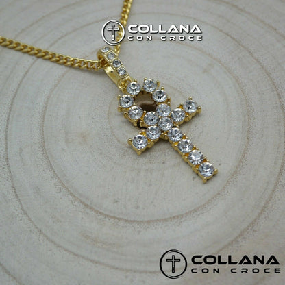 Collana con croce della vita Egiziana di ANKH Egizia Vintage con pietre bianche