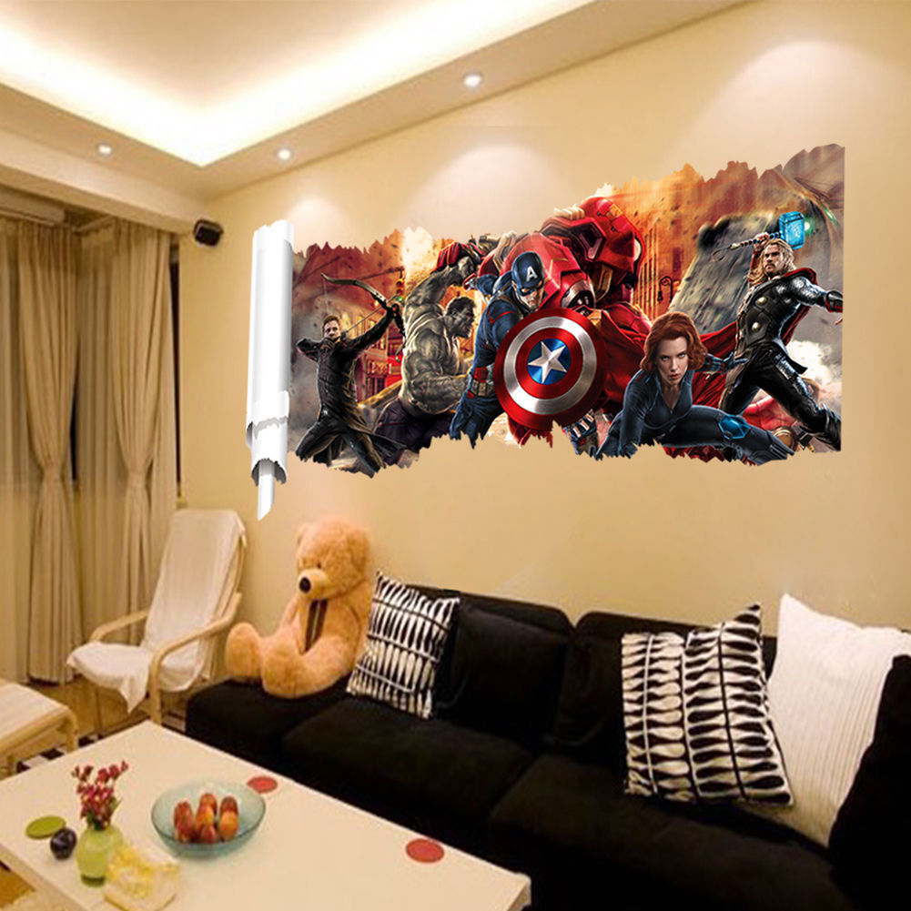 Adesivo Murales parete Cameretta bambini AVENGERS 3D Casa Muro Wall Sticker