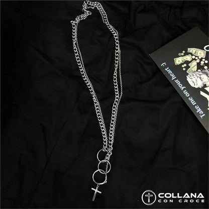 Collana con Croce Collanina Gotica Hip Hop catena in acciaio per Uomo Punk