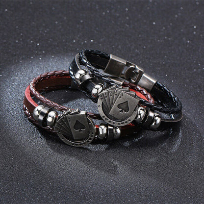 Bracciale Braccialetto da UOMO Ecopelle con Carte Poker Charms Nero o Marrone