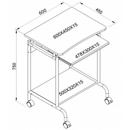 Scrivania per computer Compatta BIANCO 60x45X75 con ruote in MDF con ruote