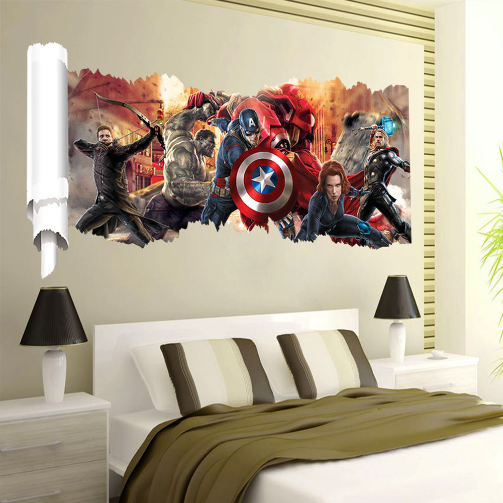 Adesivo Murales parete Cameretta bambini AVENGERS 3D Casa Muro Wall Sticker