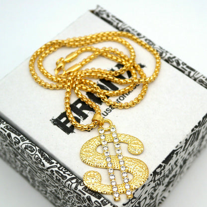 Collana Hip Hop da Uomo catena lunga con Pendente DOLLARO STRASS Rapper