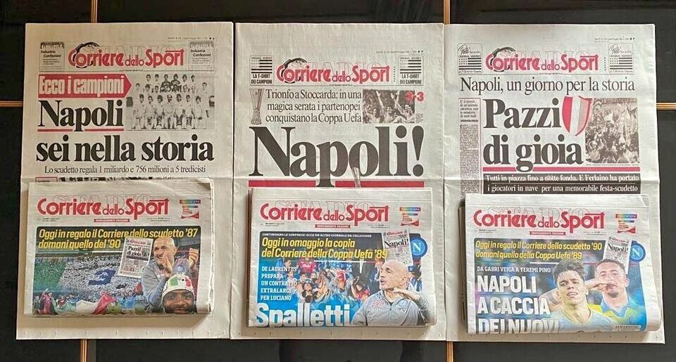 Ristampa CORRIERE dello SPORT NAPOLI Scudetto 1987 1989 Coppa Uefa 1990 Maradona