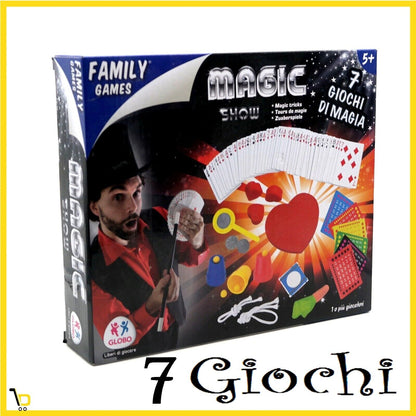 7 Giochi di Prestigio e magia in scatola aspirante mago MAGIC SHOW bambini