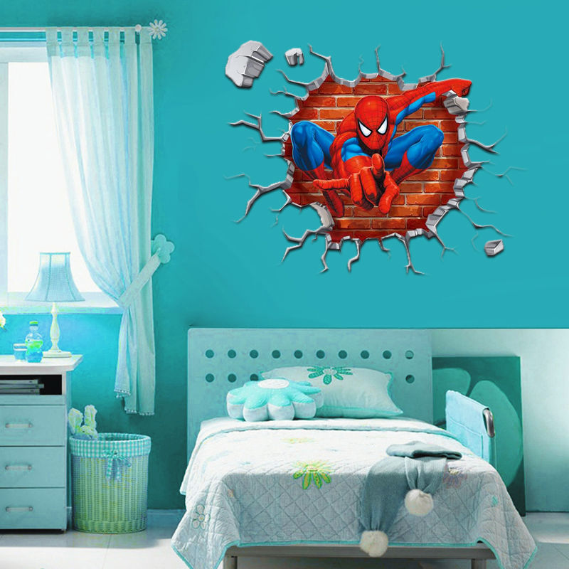 Adesivo Murales parete Cameretta bambini SPIDERMAN 3D Casa Muro Wall Sticker