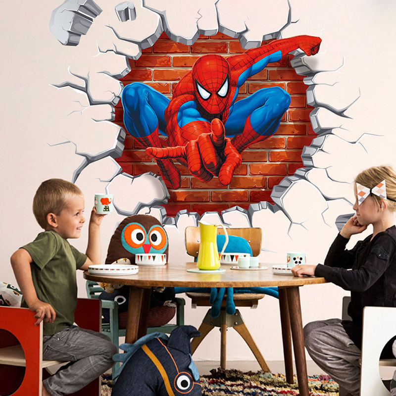 Adesivo Murales parete Cameretta bambini SPIDERMAN 3D Casa Muro Wall Sticker