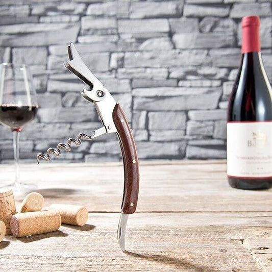 Set 3in1 Vino Sommelier Coltello con Cavatappi Apribottiglie manico legno