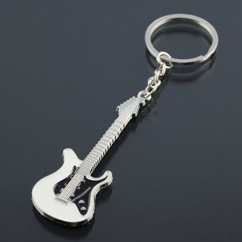 Portachiave Chitarra Elettrica Silver Bianco Nera Porta Chiave UNISEX UOMO DONNA