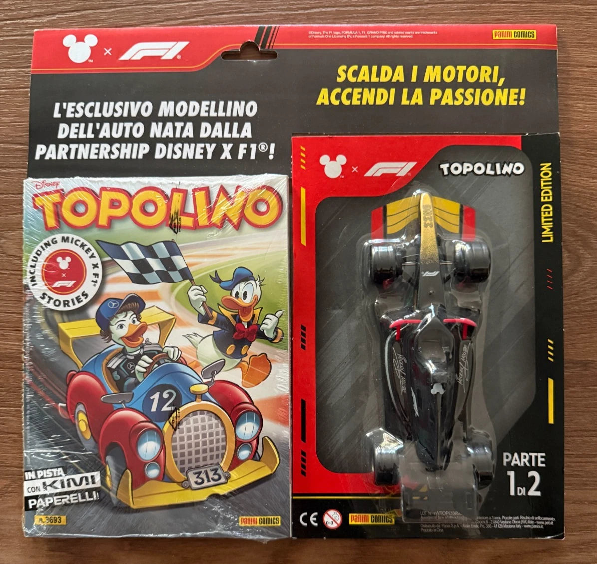 TOPOLINO 3693 +3694 F1 = 1+2° PARTE MODELLINO PARTNERSHIP DISNEY X F1 LIMITED EDITION